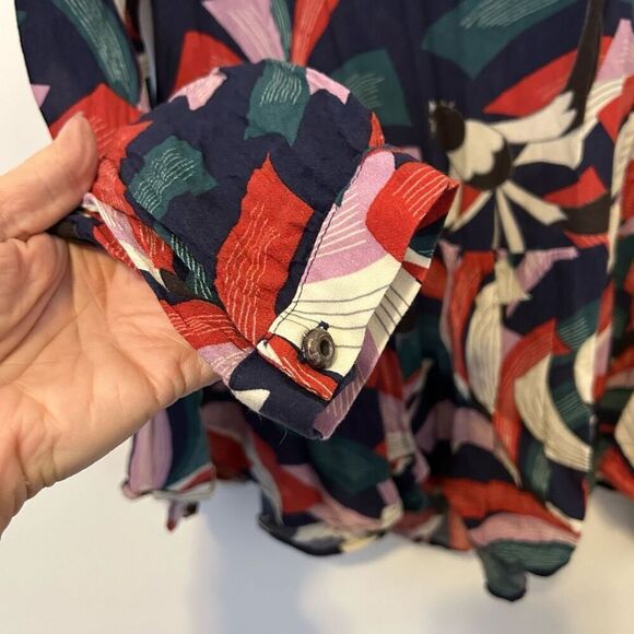 Maeve Anthropologie small Cheyenne fairy ruffle peplum top bird print colorful - Picture 2 of 12